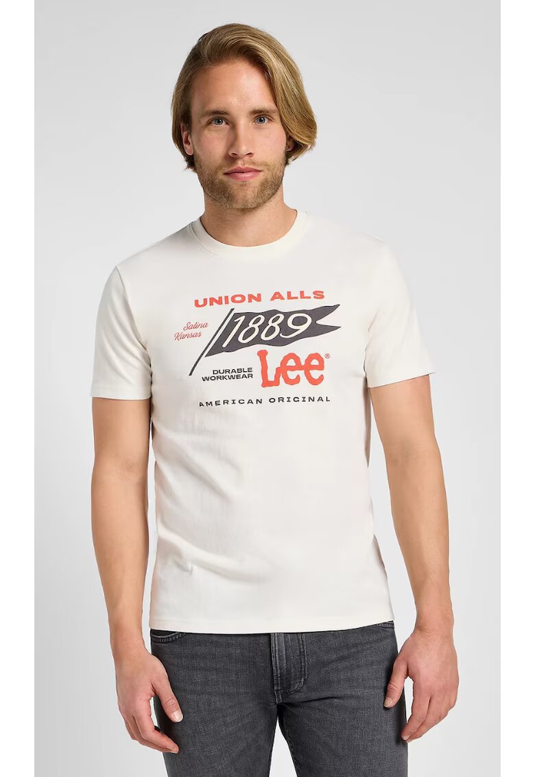 Lee Tricou barbati Frontier - ecru - bumbac - imprimeu negru si rosu