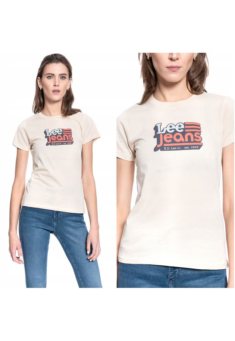 Lee Tricou T-Shirt - Tricou Cu Guler Rotund - 100% Bumbac - Croi: Normal - Bej - 1 Bucata