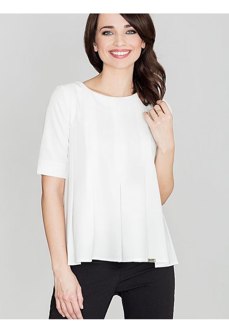 Lenitif Bluza dama bej - cu spate prelungit - maneci scurte - material elastic