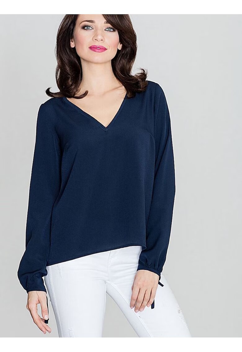 Lenitif Bluza dama bleumarin - maneci lungi innodate - decolteu mic - cravata spate - poliester
