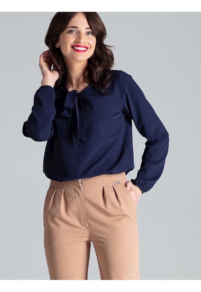 Lenitif Bluza dama - bleumarin - maneci lungi - nod decorativ - poliester -