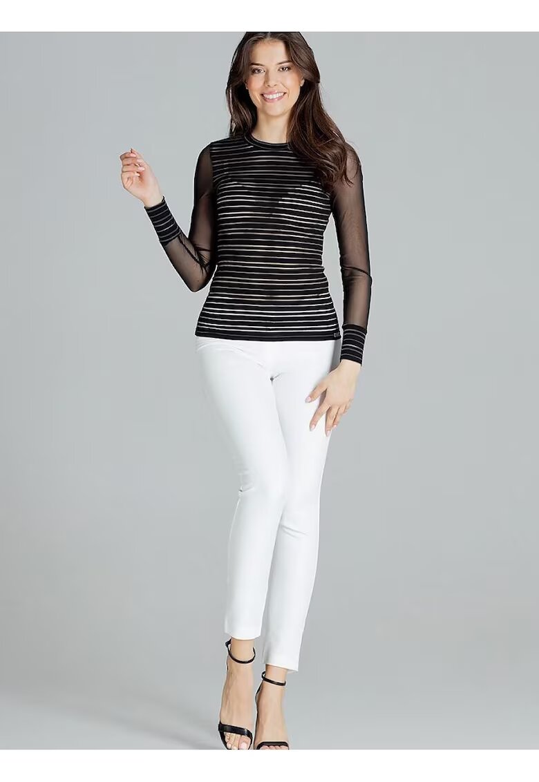 Lenitif Bluza dama - cu dungi negre - maneci lungi din plasa - negru - viscoza.