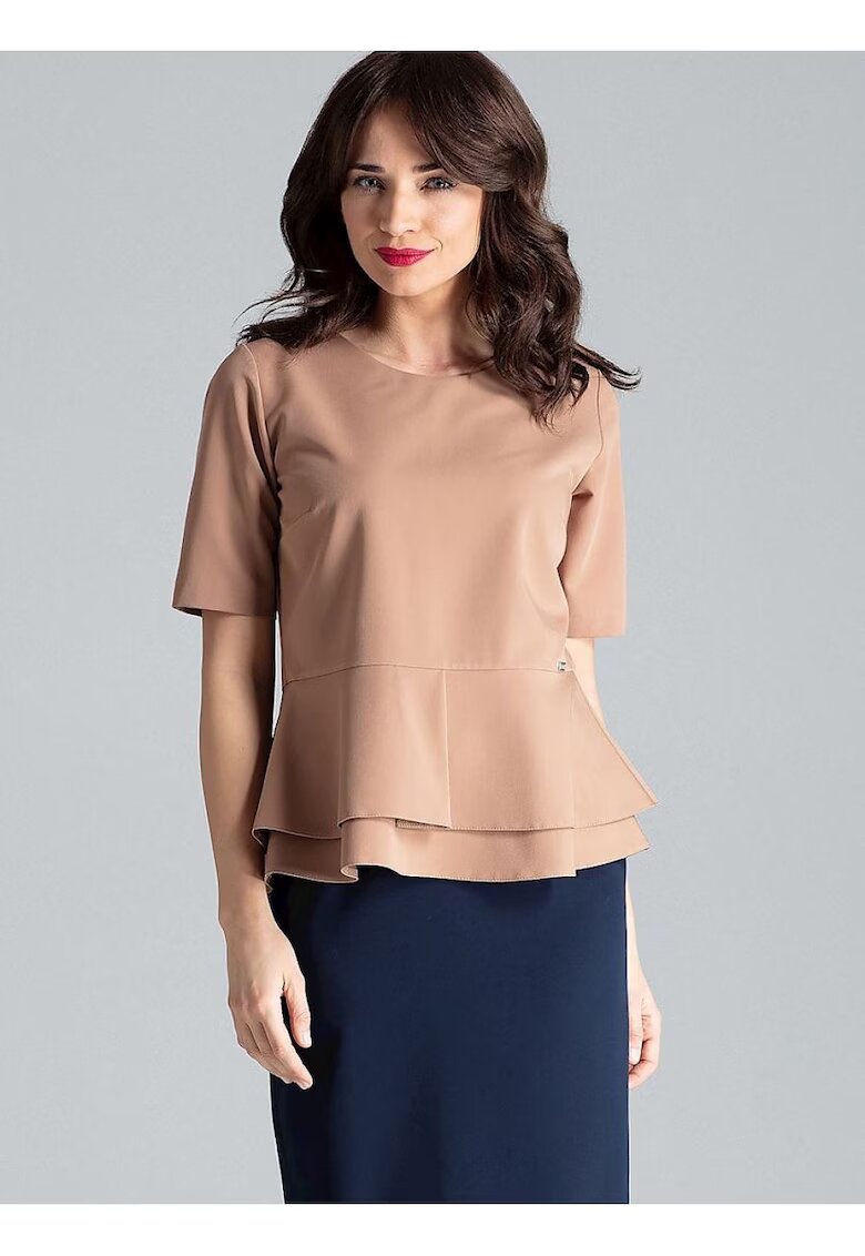 Lenitif Bluza dama - cu maneci scurte - decolteu semicircular - bascul dublu - maro - poliester 65% - viscoza 35% -