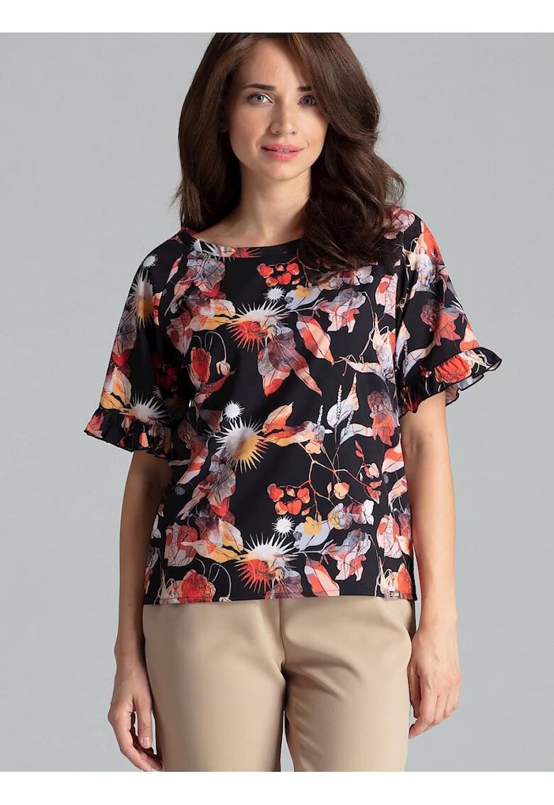 Lenitif Bluza dama - model floral - maneci scurte - multicolor - poliester