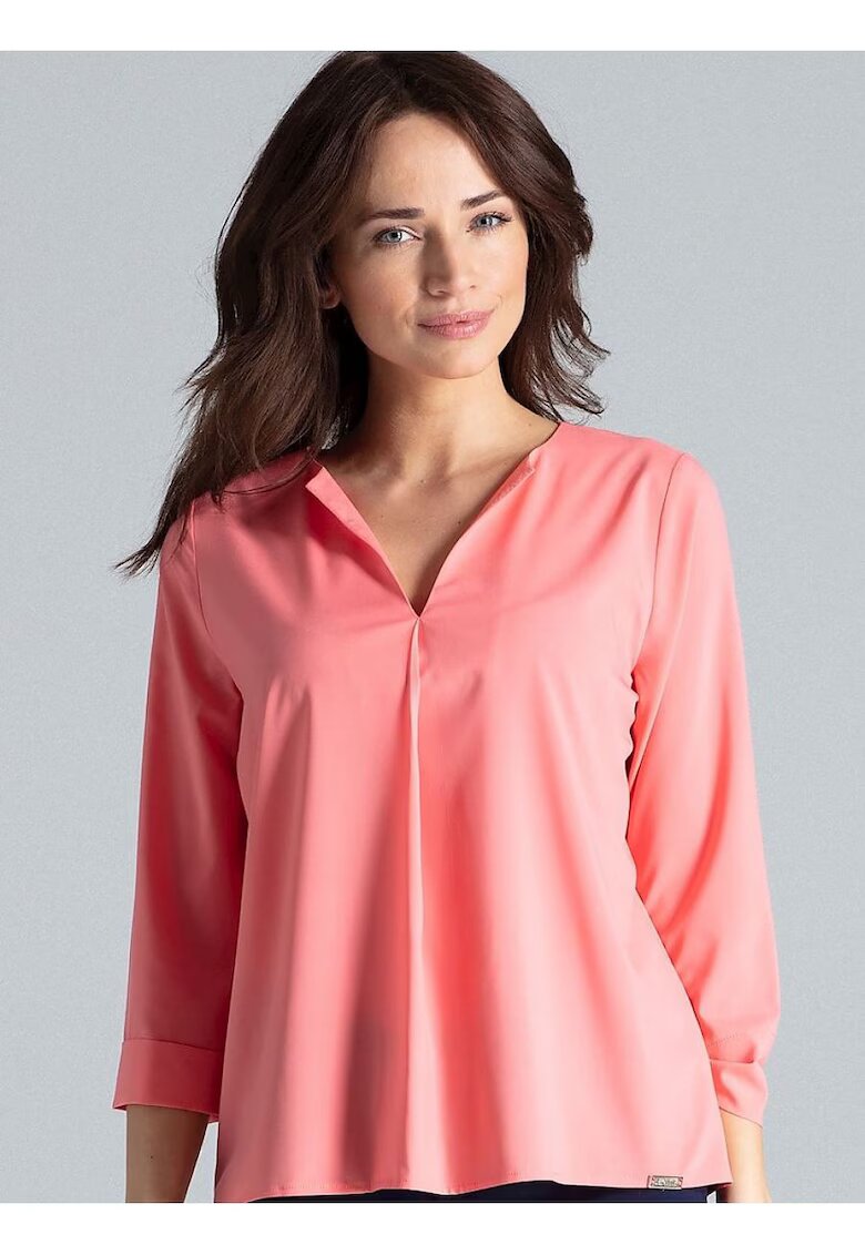 Lenitif Bluza dama - roz - maneci lungi - decolteu in V - poliester