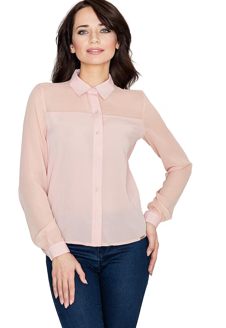 Lenitif Camasa dama K229 - roz - poliester/elastan - maneca lunga - design elegant -