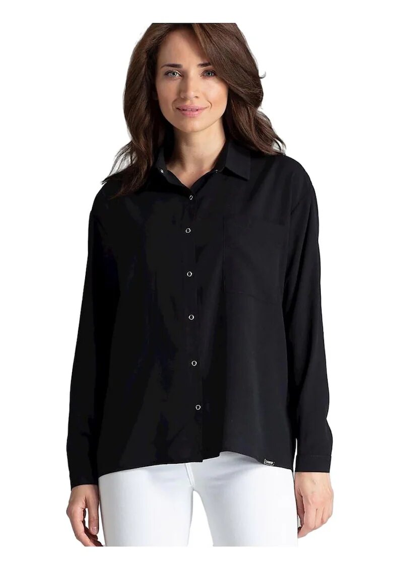 Lenitif Camasa dama - neagra - cu maneci lungi - buzunar - elastan - poliester - viscoza