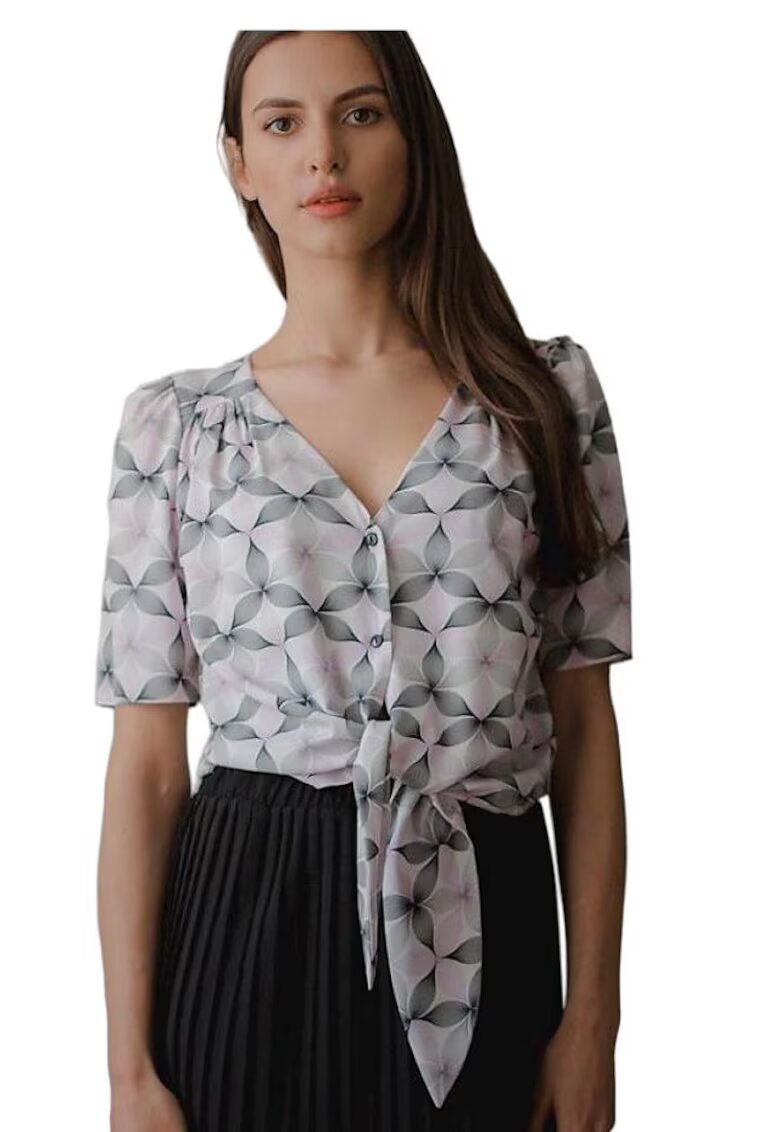 Lenitif Camasa scurta - cu decolteu in forma de inima - maneci scurte plisate - multicolor - poliester