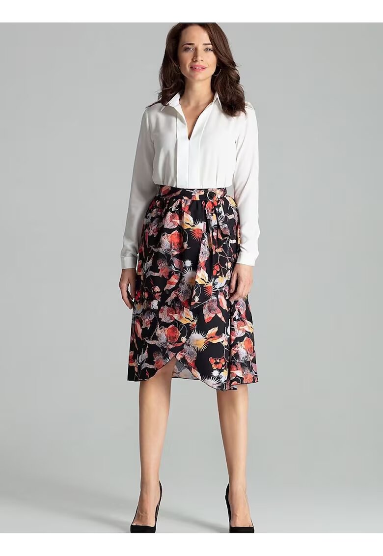 Lenitif Fusta midi plisata - model floral - poliester - Negru