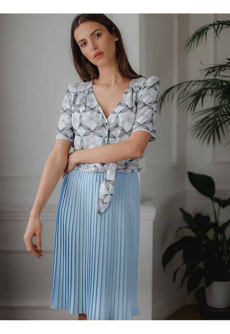 Lenitif Fusta midi - plisata - talie elastica - albastra - poliester -