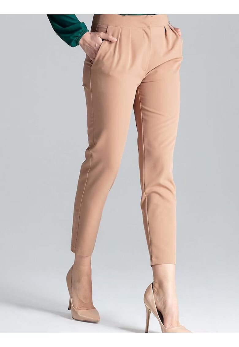 Lenitif Pantaloni dama 7/8 - cu pliuri - bej - poliester/viscoza
