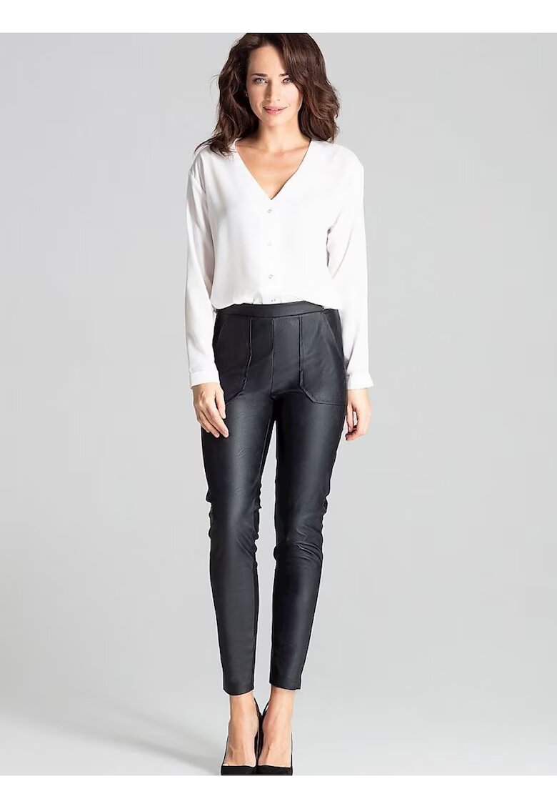 Lenitif Pantaloni dama - piele ecologica - buzunare mari - negru
