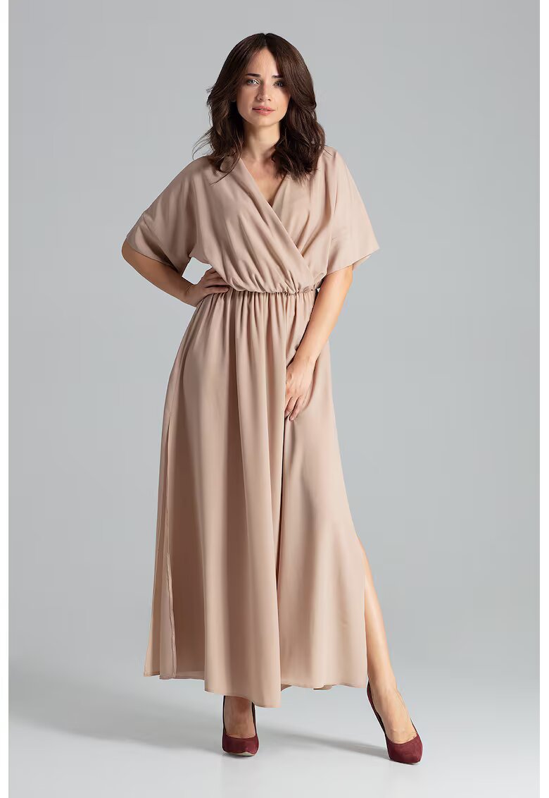 Lenitif Rochie lunga L055 - eleganta - cu talie elastica - bej - poliester 100%