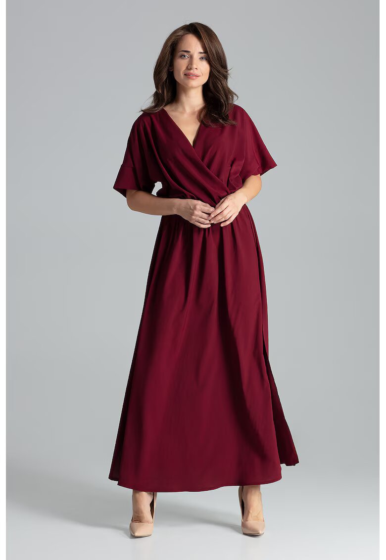 Lenitif Rochie lunga L055 - eleganta - cu talie elastica - burgundy - poliester 80%