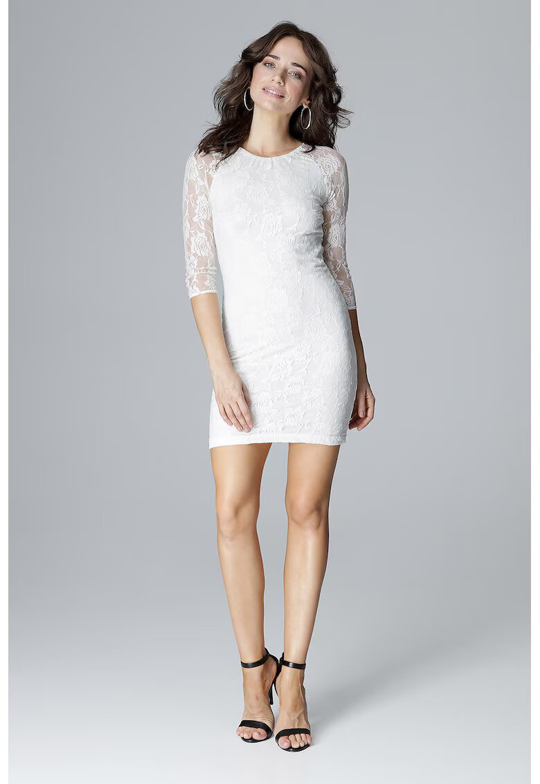 Lenitif Rochie midi - dantela - creion - ecru - poliester 95% - elastan 5%