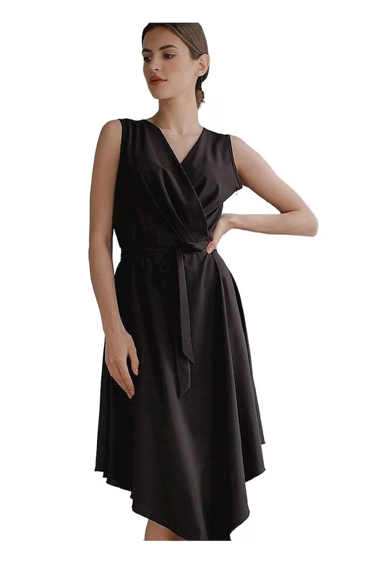 Lenitif Rochie midi - Negru - Fara maneci - Cu curea decorativa - Poliester/Elastan