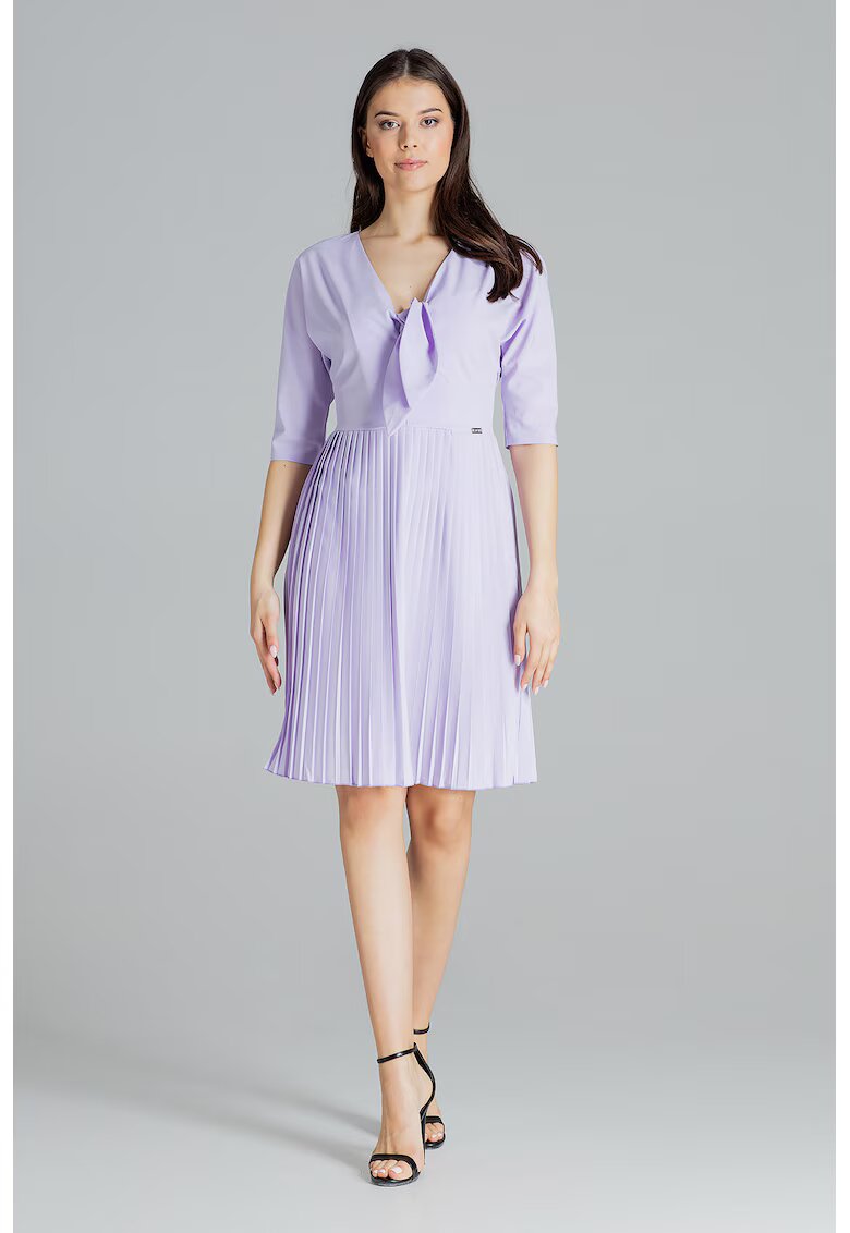 Lenitif Rochie model L076 - decolteu in V - maneca scurta - violet - poliester 95% elastan 5% -