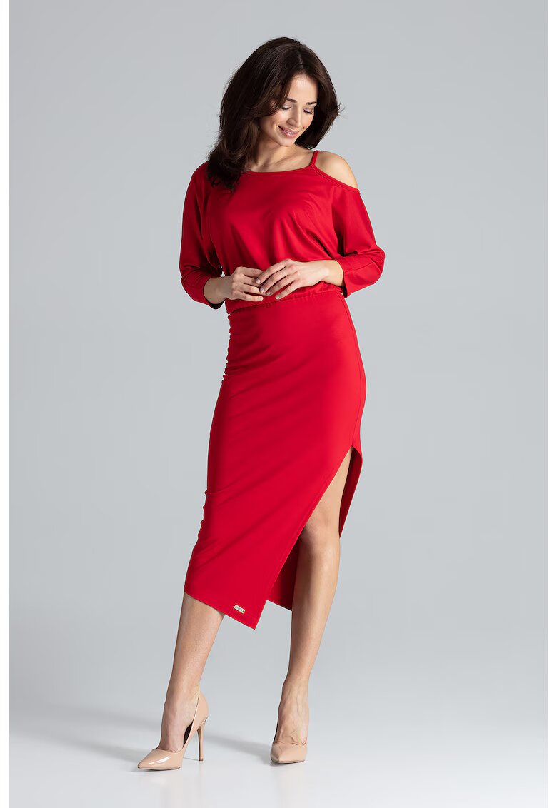 Lenitif Rochie mulata K479 - asimetrica - rosu - poliester - elastan - viscoza -