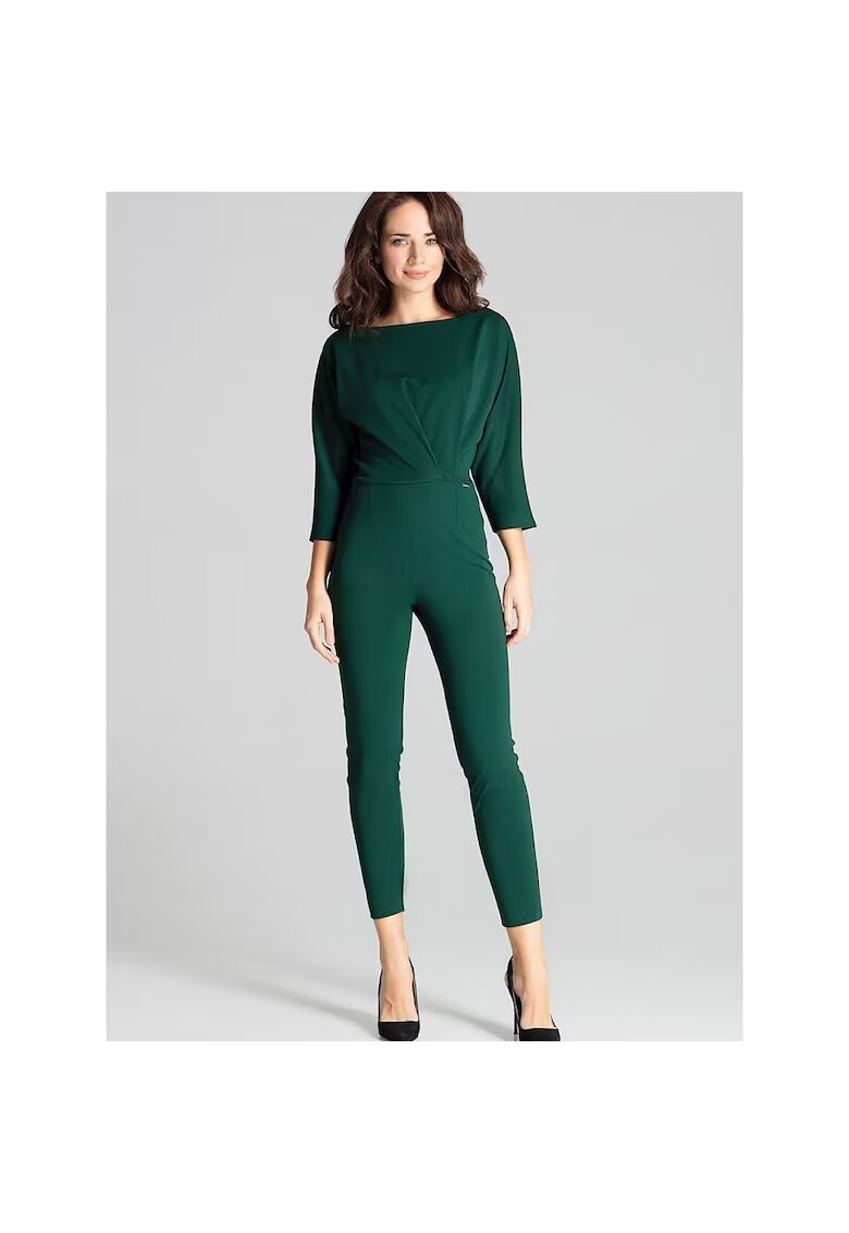 Lenitif Salopeta dama verde - poliester - maneci 3/4 - decolteu semicircular - pliuri asimetrice -