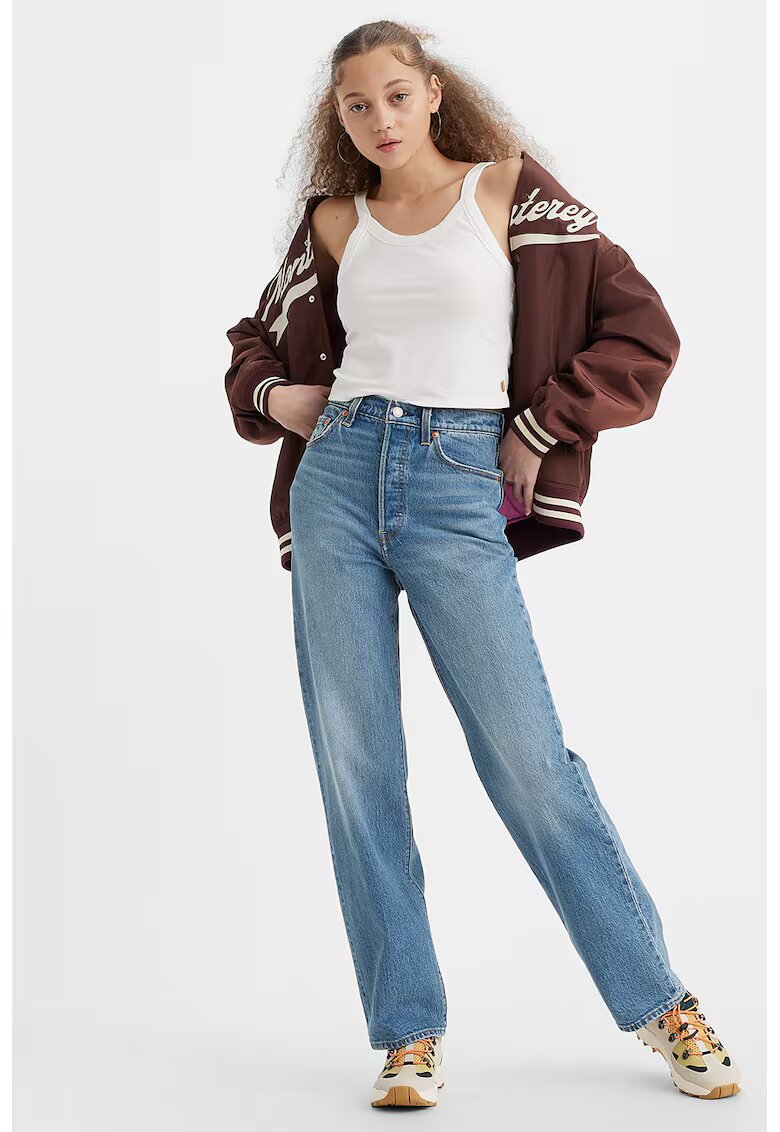Levis Blugi cu croiala dreapta si talie inalta - Albastru