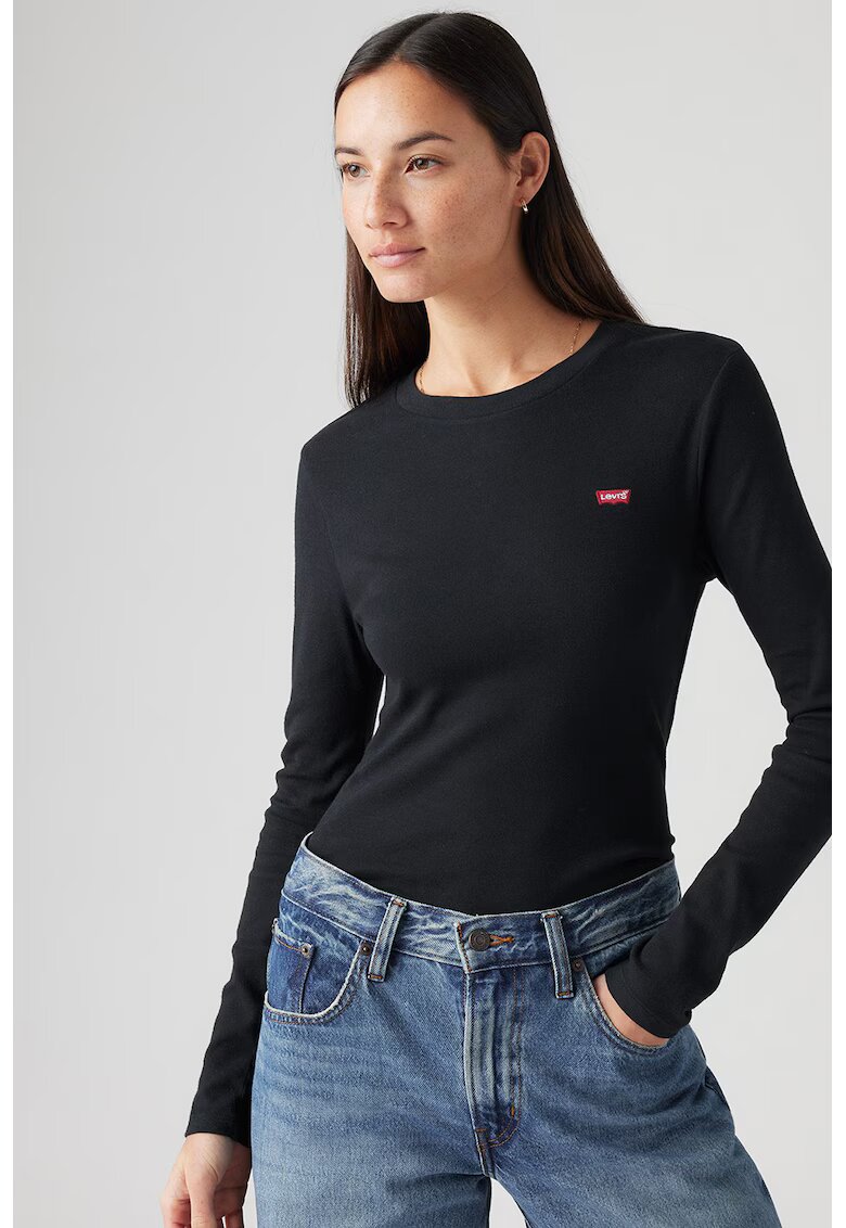 Levis Bluza de bumbac cu decolteu la baza gatului - Negru