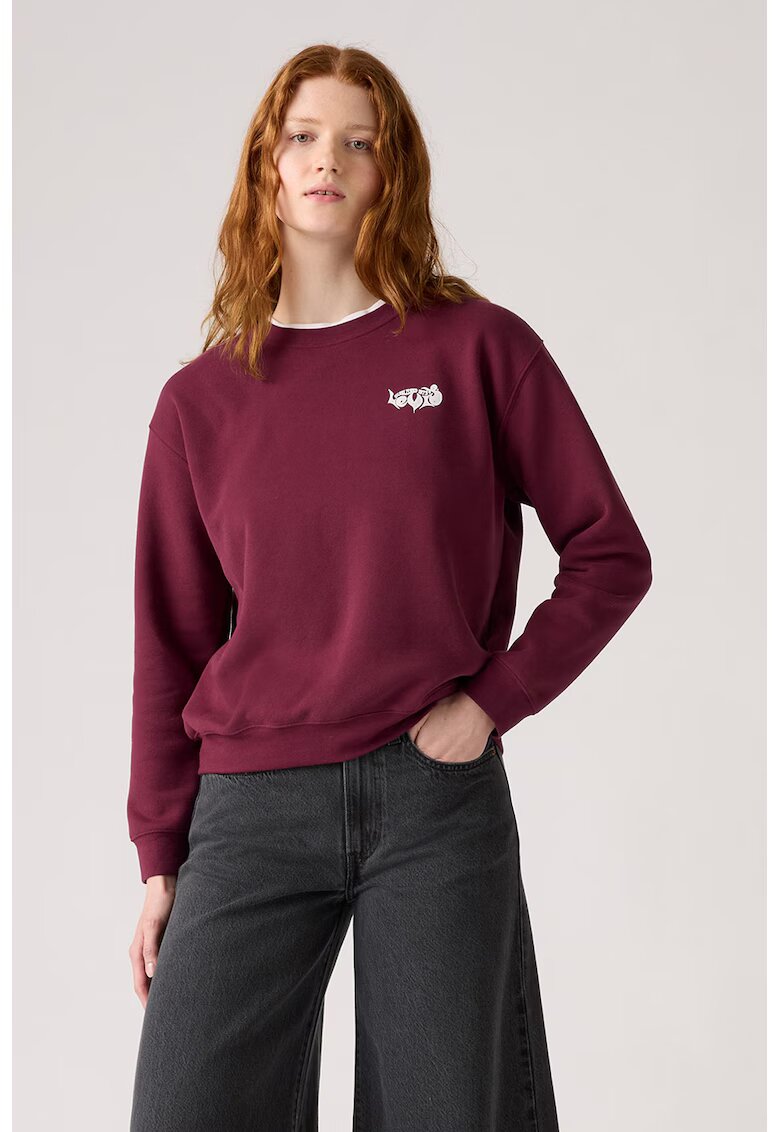 Levis Bluza de trening cu decolteu la baza gatului si croiala lejera - Rosu inchis/Alb optic