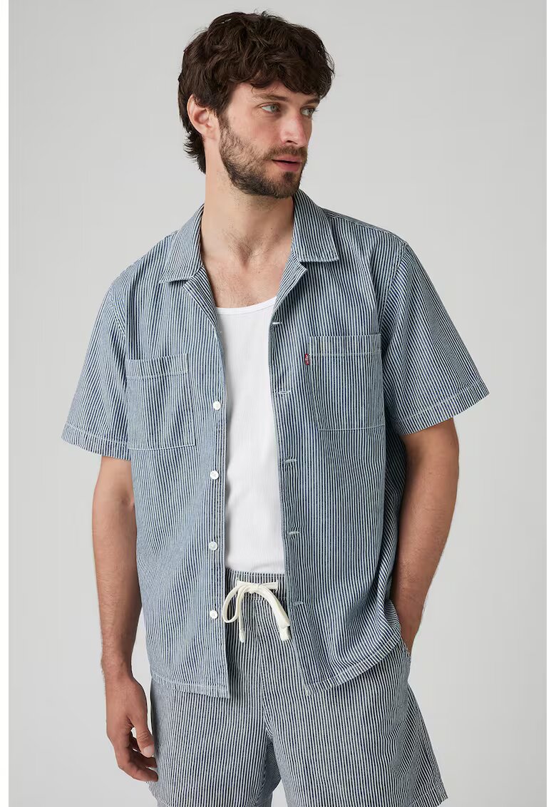 Levis Camasa cu dungi si buzunare pe piept - Albastru prafuit