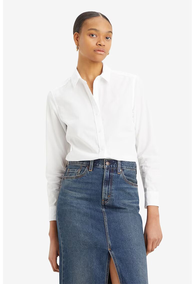 Levis Camasa cu model in dungi si guler ascutit - Alb