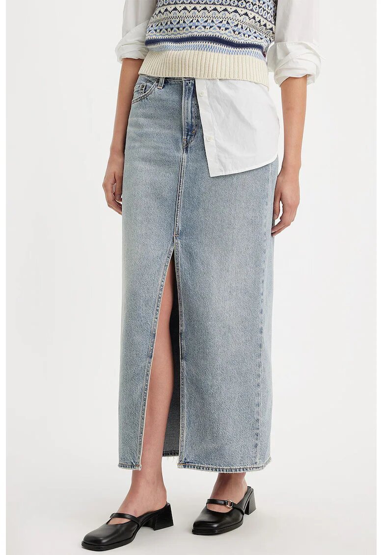 Levis Fusta din denim cu slit frontal Column - Albastru deschis melange