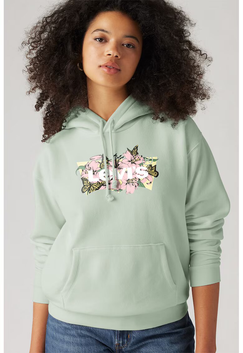 Levis Hanorac din amestec de bumbac cu logo si buzunar kangaroo - Roz pastel/Verde pal/Alb murdar