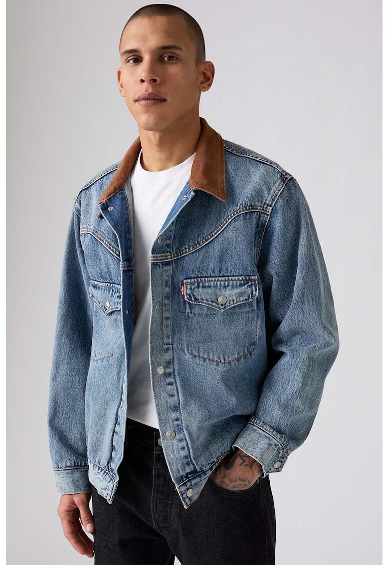 Levis Jacheta din denim cu guler contrastant - Albastru melange