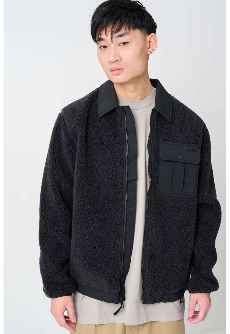 Levi's Jacheta din material teddy cu fermoar si buzunar pe piept - Negru