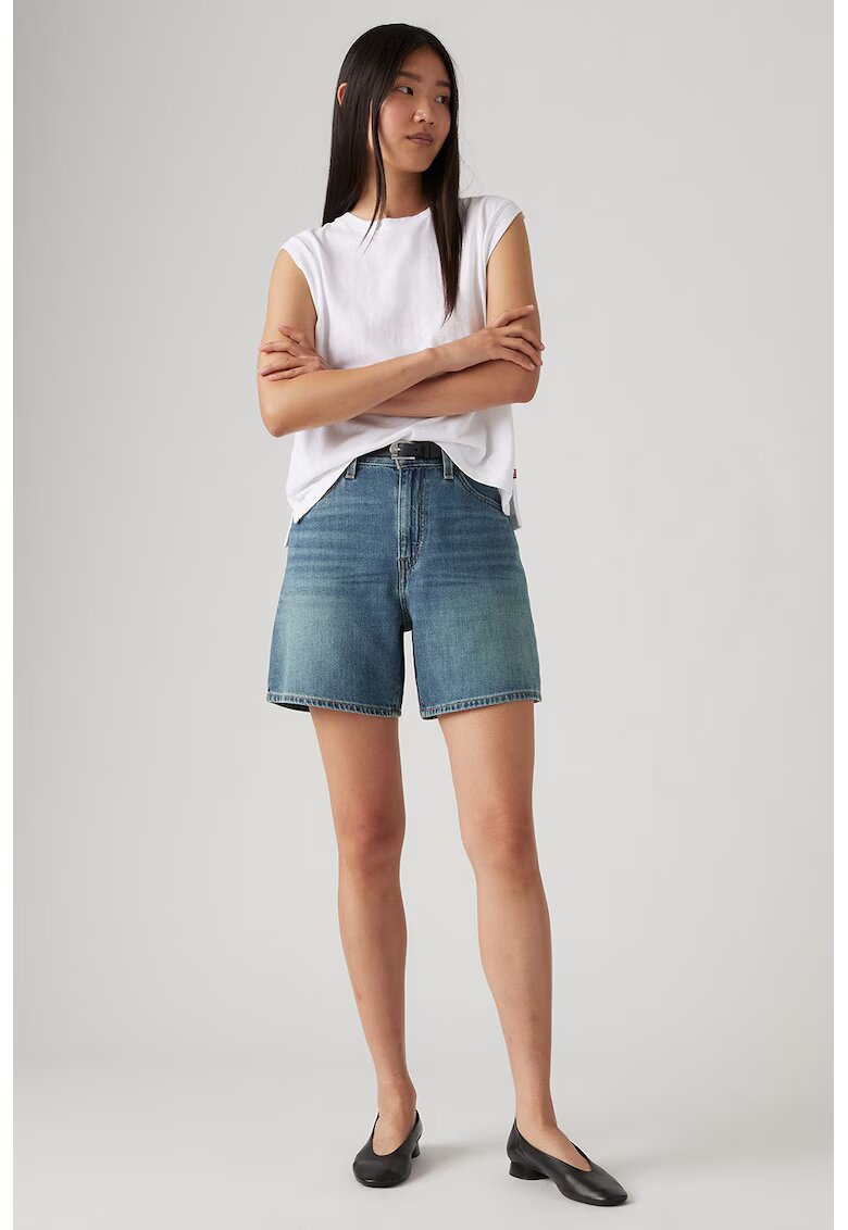 Levis Pantaloni scurti cu talie inalta si buzunare - Albastru