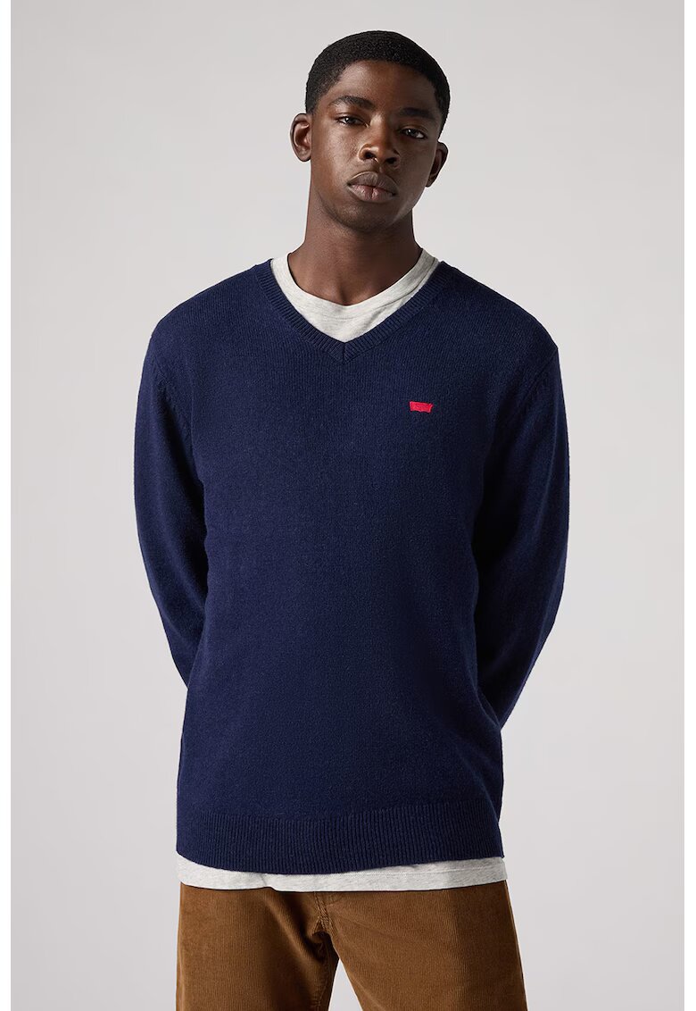 Levis Pulover din amestec de lana cu decolteu in V - Rosu/Bleumarin