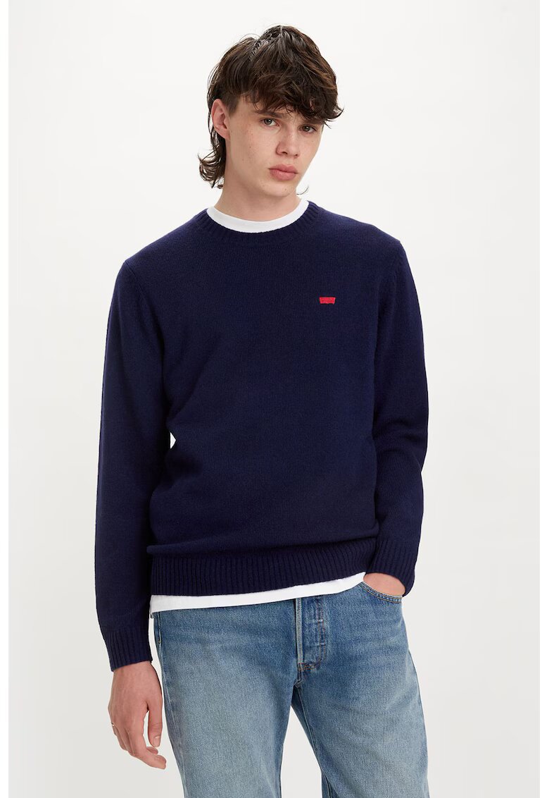 Levis Pulover din amestec de lana cu decolteu la baza gatului - Bleumarin