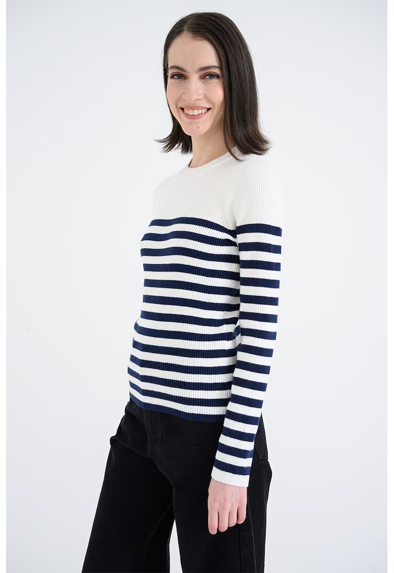 Levi's Pulover slim fit cu model in dungi si aspect striat - Alb optic/Bleumarin