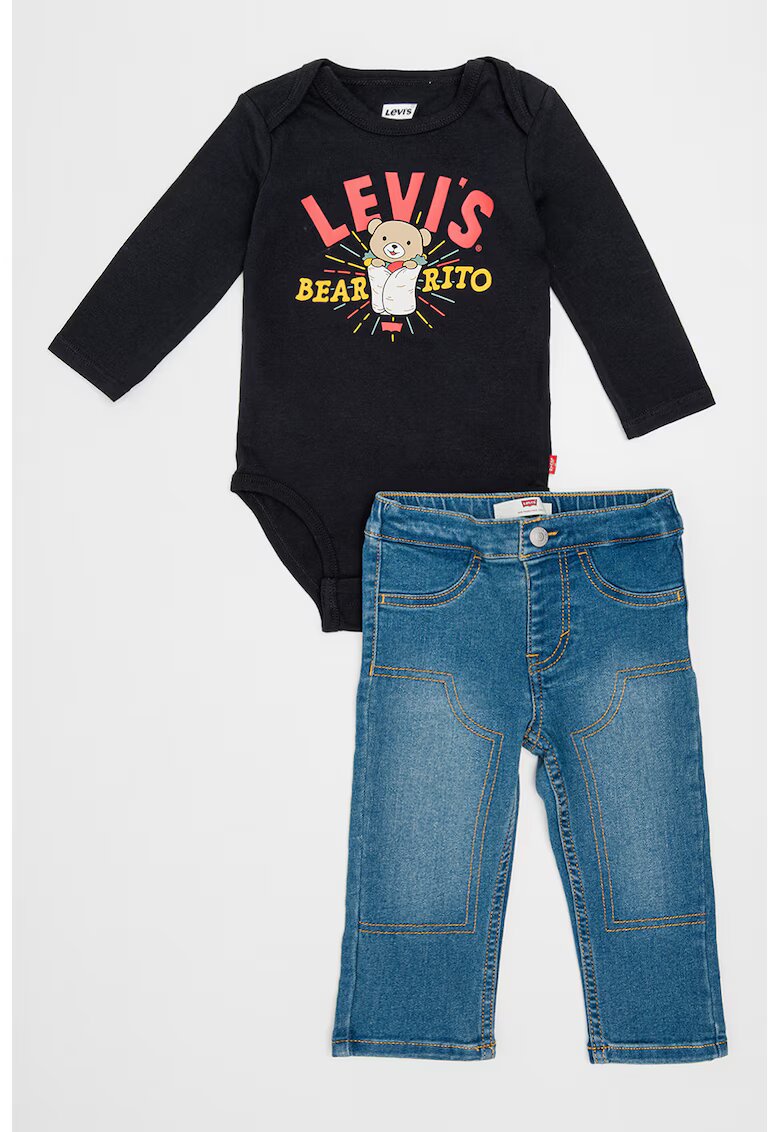Levis Set de body cu maneci lungi si blugi - Rosu/Negru/Albastru