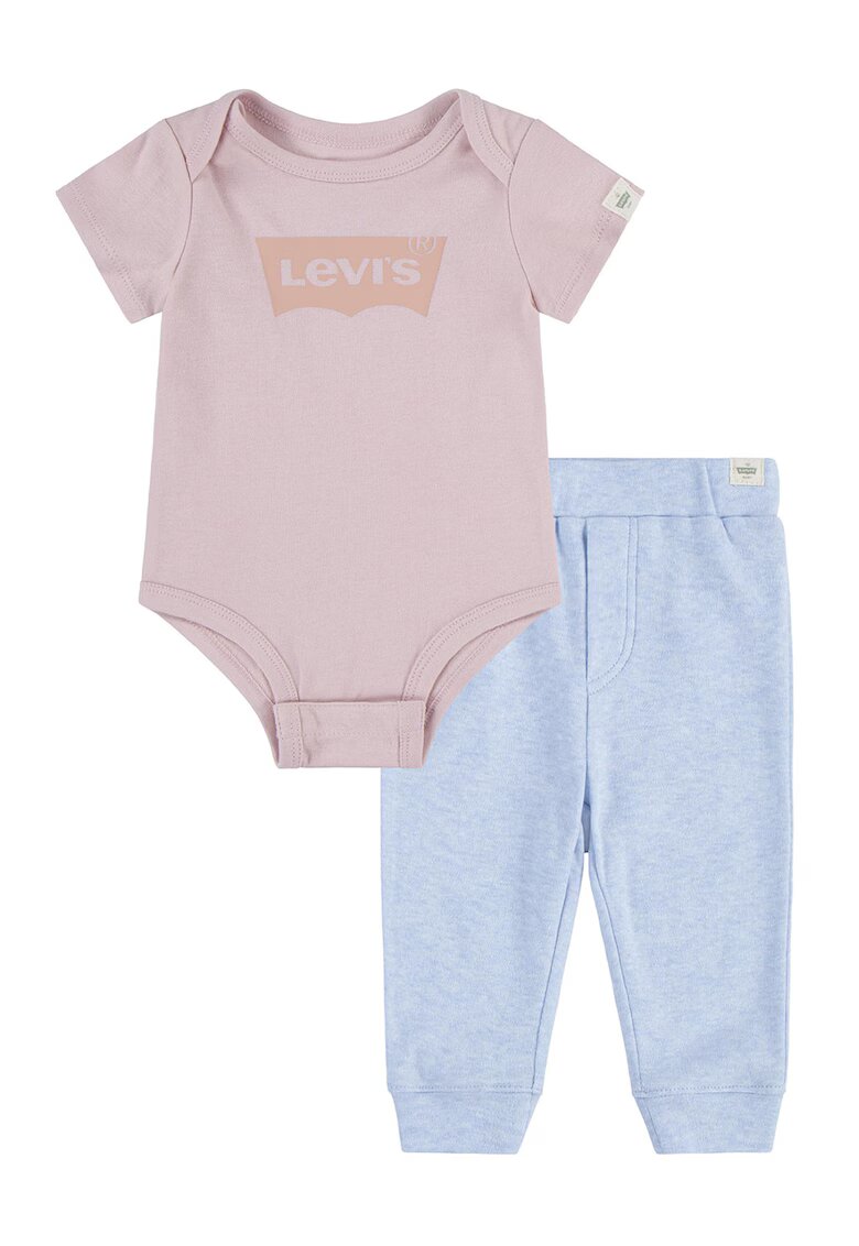 Levis Set de body din bumbac organic si pantaloni de trening - Albastru deschis/Roz prafuit
