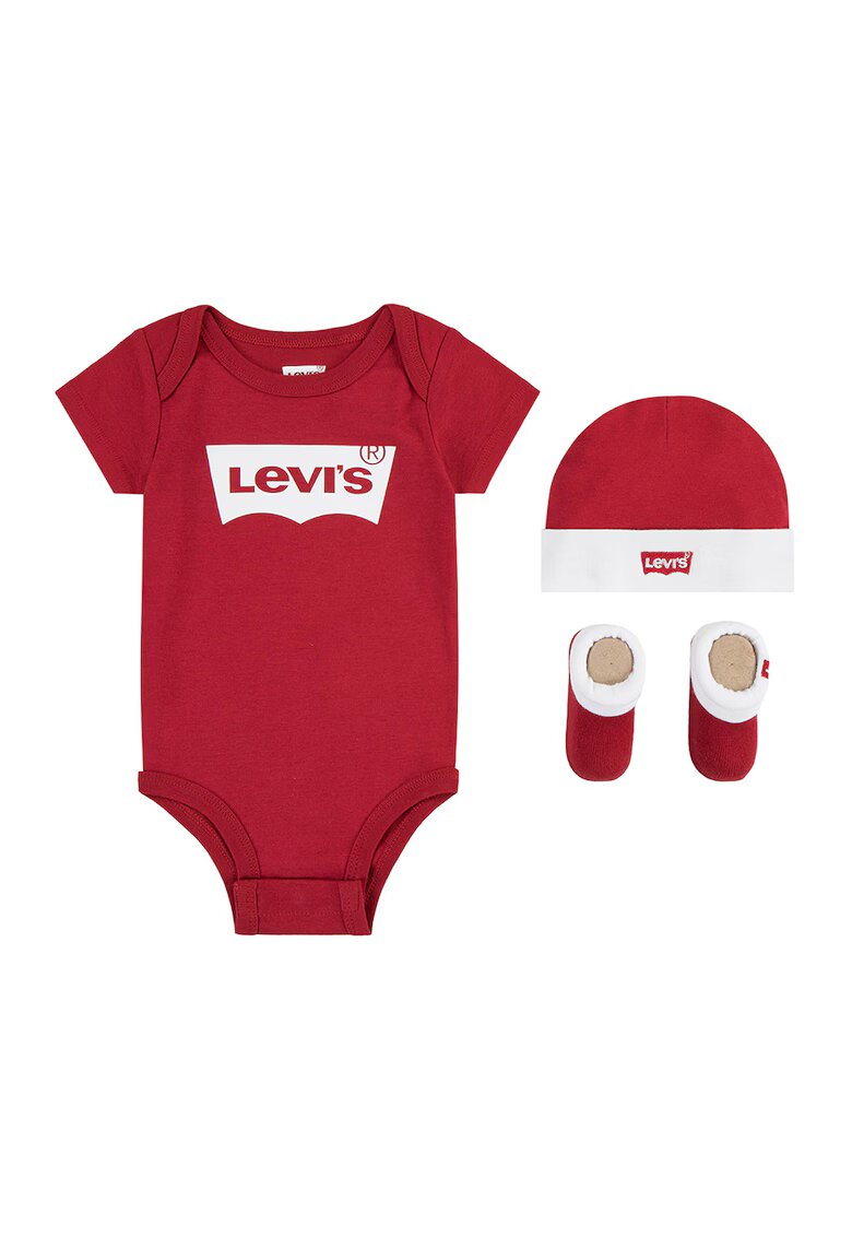 Levi's Set de botosei - body si caciula - Alb/Rosu inchis