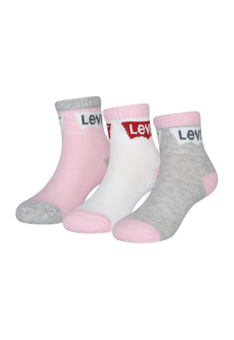 Levis Set de sosete scurte cu imprimeu logo - 3 perechi - Gri melange/Roz