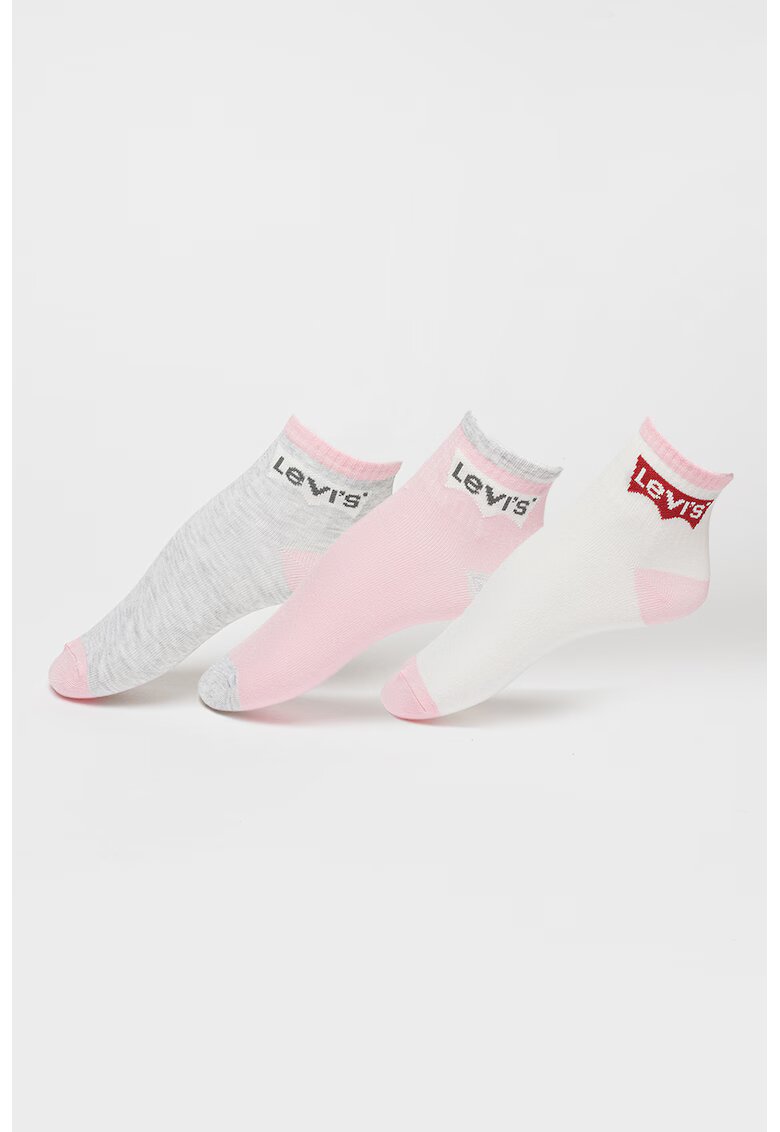 Levis Set de sosete scurte cu logo - 3 perecho - Alb/Gri deschis/Roz pastel