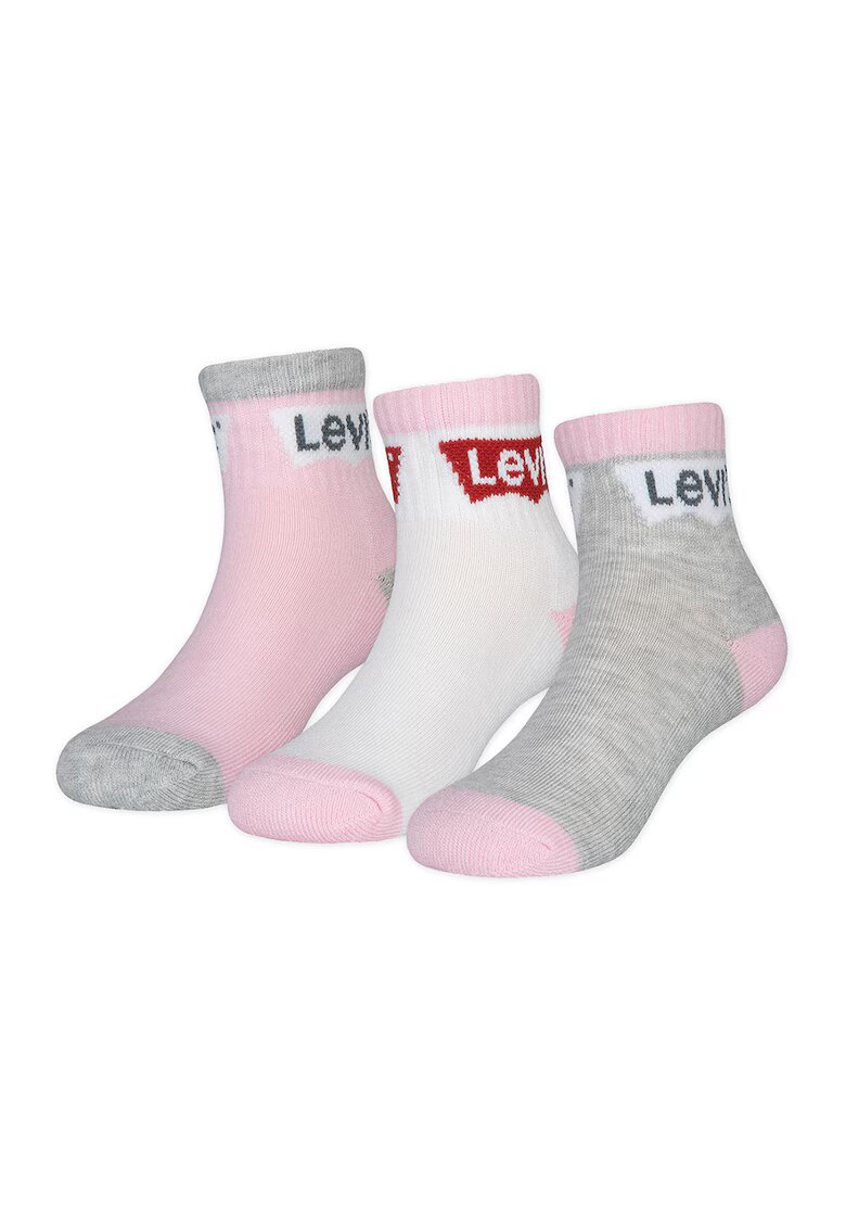 Levi's Set de sosete scurte cu logo - 3 perecho - Alb/Gri melange/Roz