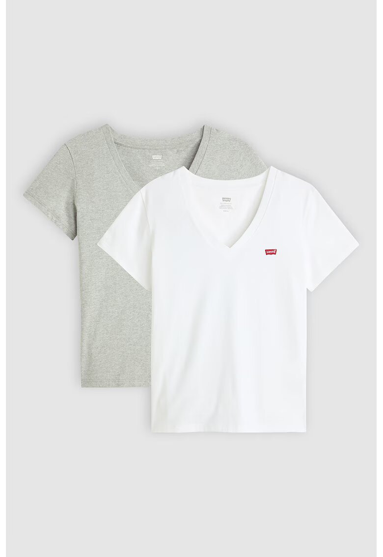 Levis Set de tricouri cu decolteu in V -2 piese - Alb/Gri melange