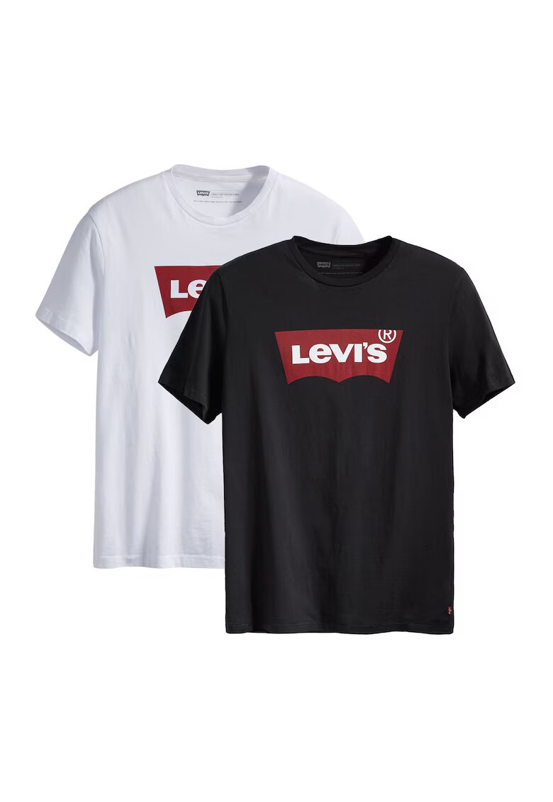Levis Set de tricouri cu decolteu la baza gatului si imprimeu logo - 2 piese - Alb/Negru