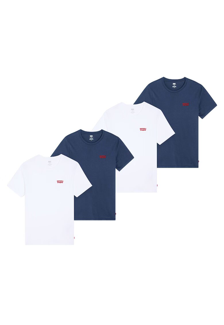 Levis Set de tricouri din bumbac cu decolteu la baza gatului - 4 piese - Alb/Albastru