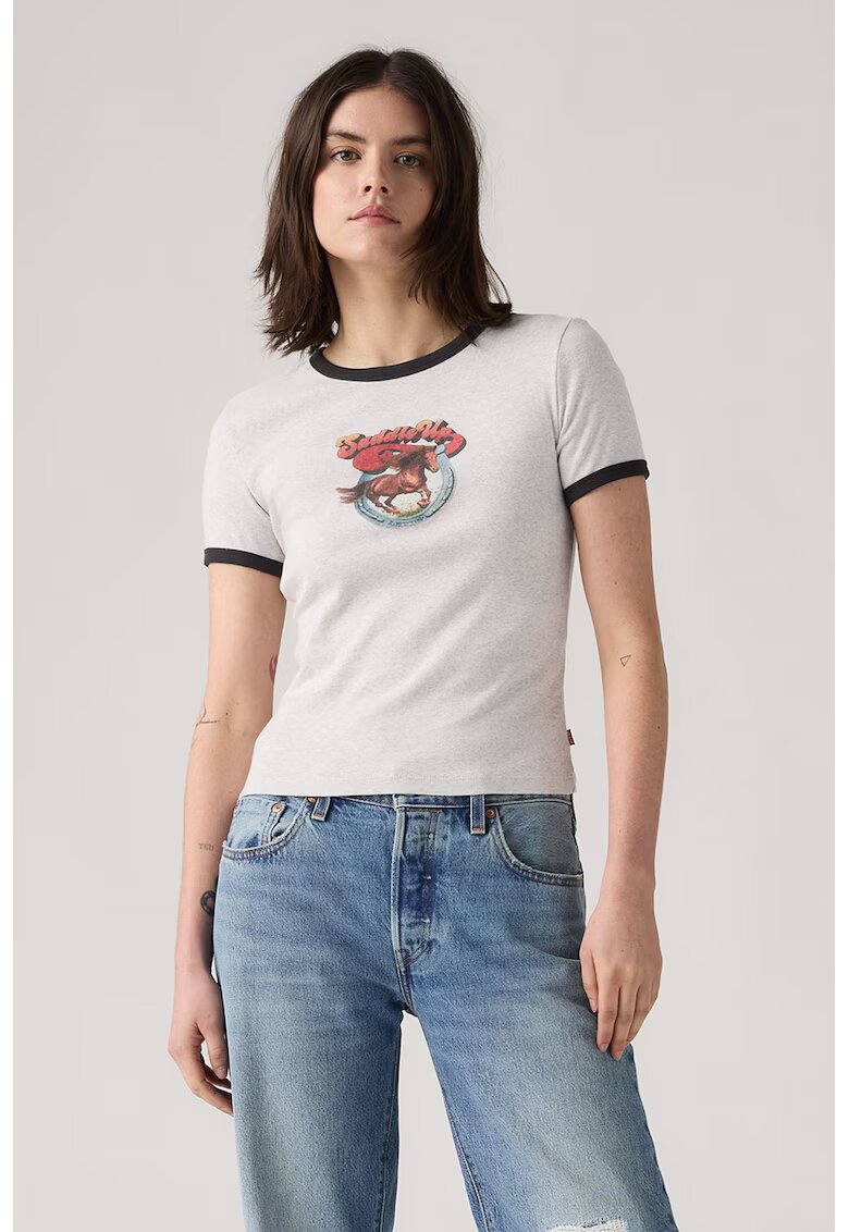 Levis Tricou crop cu imprimeu grafic - Rosu/Alb/Maro