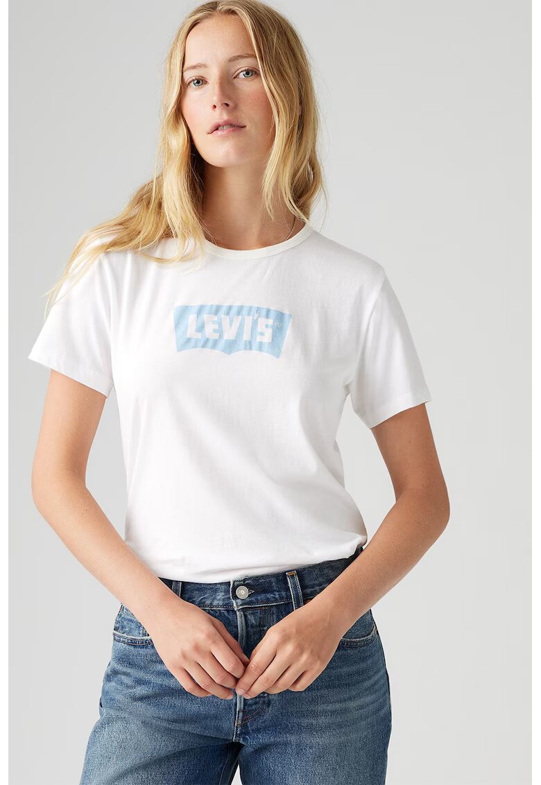 Levis Tricou cu decolteu rotund si imprimeu logo - Albastru pastel/Alb optic