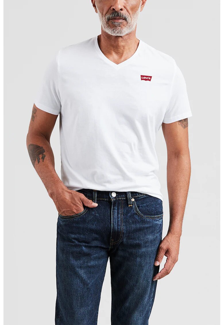 Levis Tricou de bumbac cu decolteu in V - Alb optic