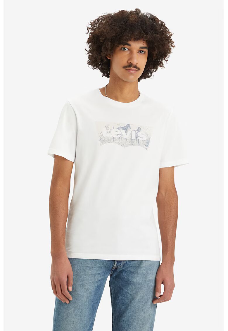 Levis Tricou de bumbac cu decolteu la baza gatului - Alb murdar