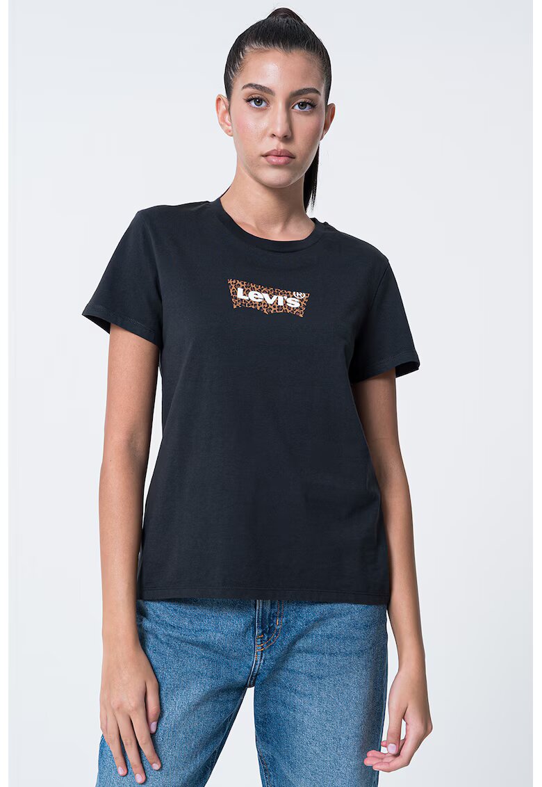 Levi's Tricou de bumbac cu decolteu la baza gatului - Maro inchis/Negru